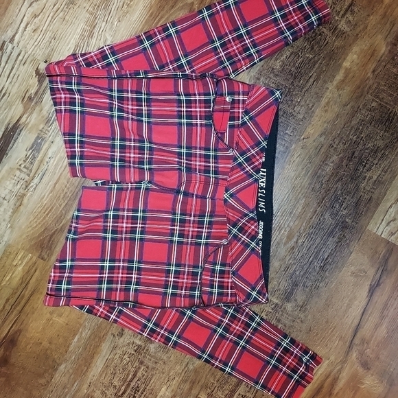 Luxe Slims jegging plaid red and black large Petite - Picture 6 of 8